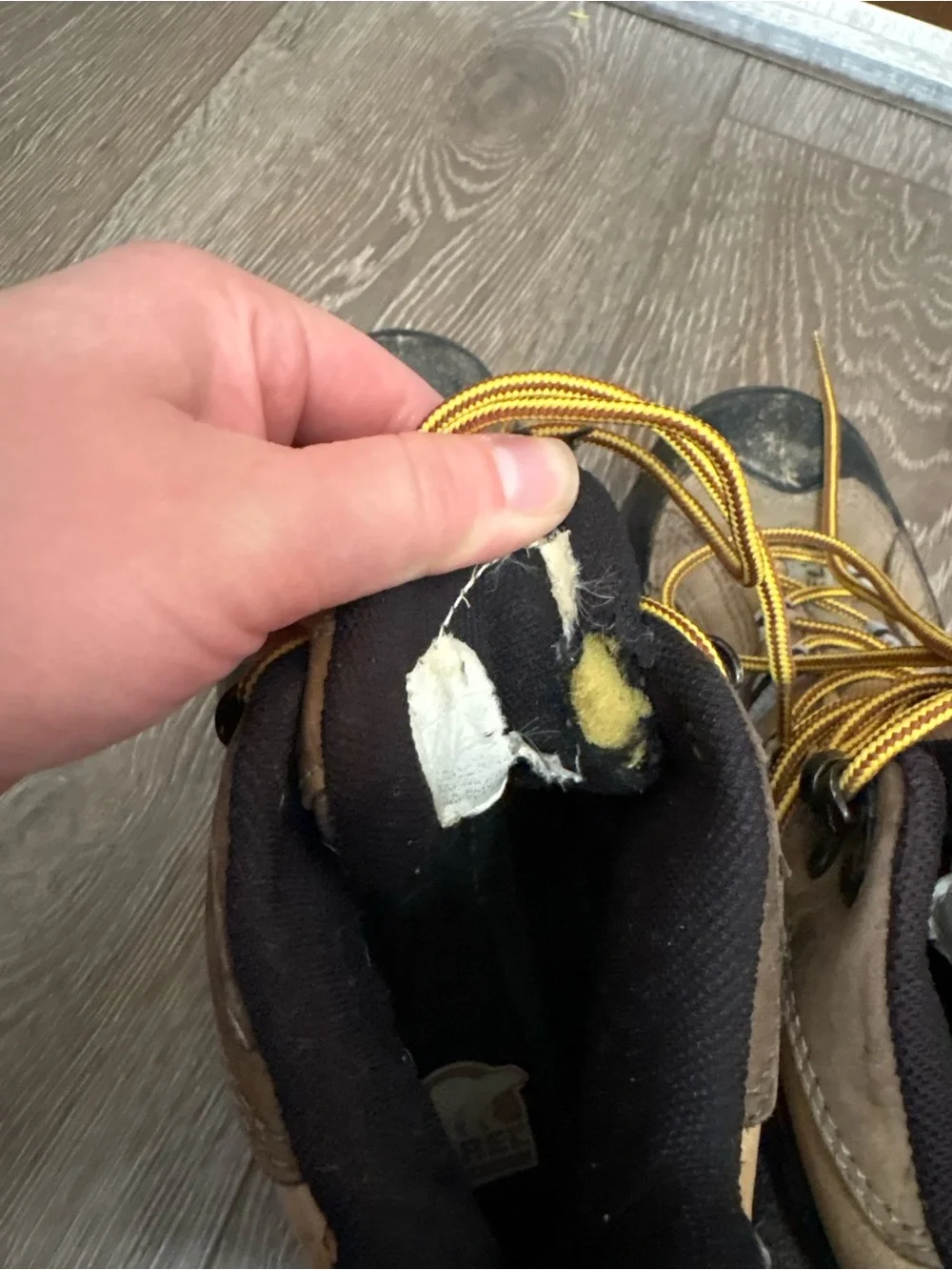 Sorel Men's Tan and Black Waterproof Hiking Boots with Yellow Laces
